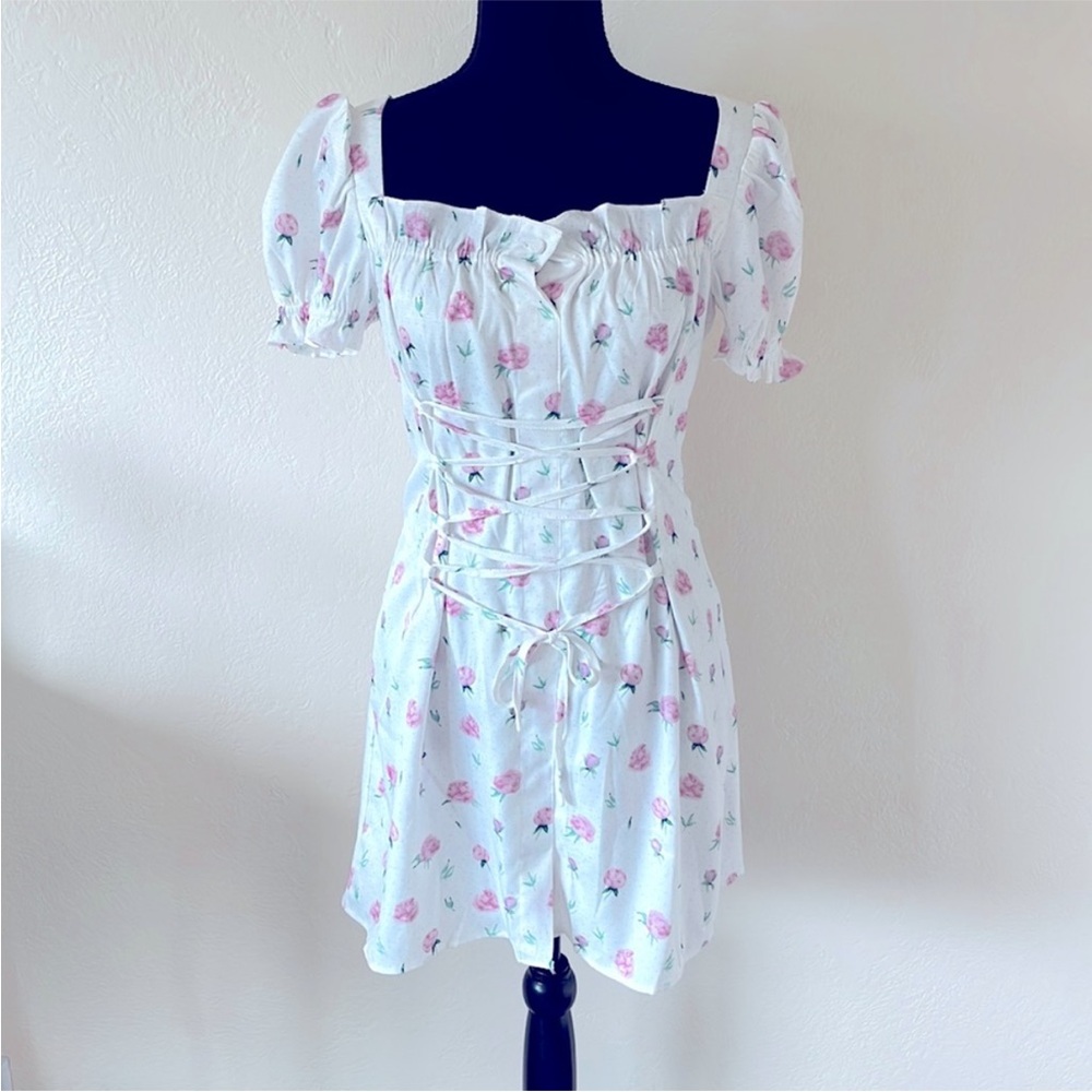 Floral White Dress with Pink Flowers - Picture 2 of 8
